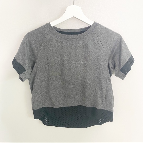 Adidas Boxy Mesh Cropped Tee in Grey and Black - Picture 2 of 8